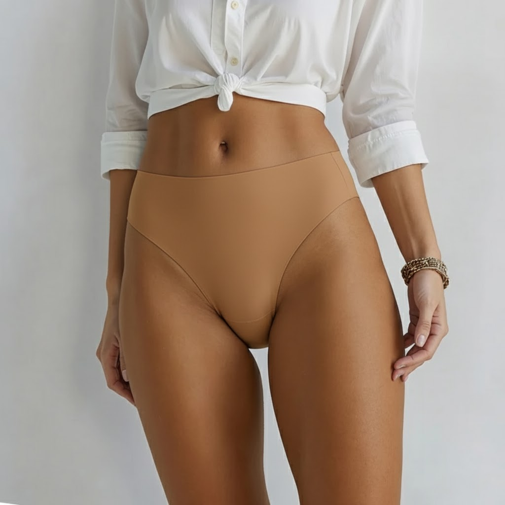 Seamless Ice Silk Thong – Mid-Rise, Sexy & Minimalist. Caramel